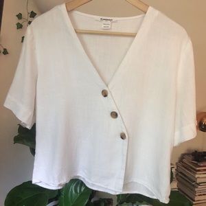 ASOS White Linen Asymmetrical Button Crop Top sz M